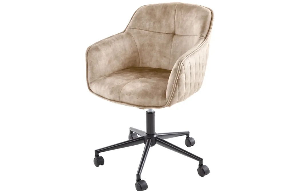 Riess-Ambiente Samt Möbel|Bürostühle > Höhenverstellbarer Design Bürostuhl EUPHORIA champagner greige Samt drehbar Ziersteppung