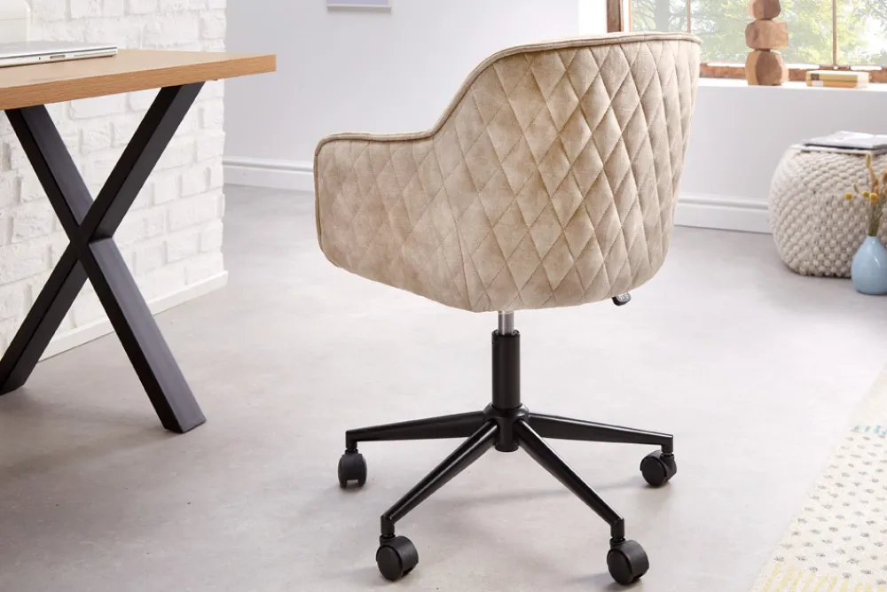 Riess-Ambiente Samt Möbel|Bürostühle > Höhenverstellbarer Design Bürostuhl EUPHORIA champagner greige Samt drehbar Ziersteppung