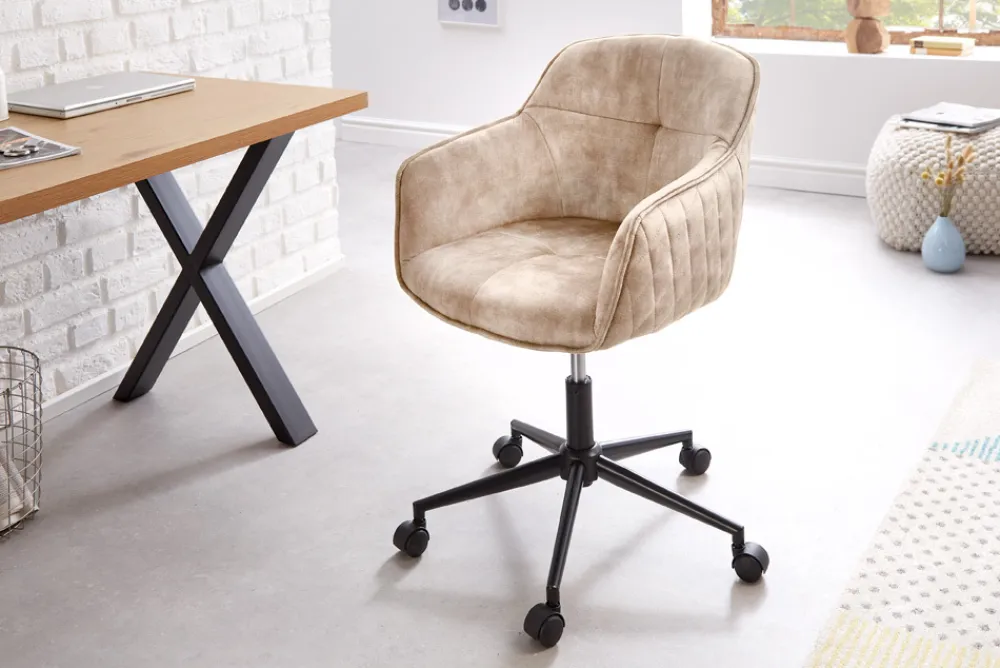 Riess-Ambiente Samt Möbel|Bürostühle > Höhenverstellbarer Design Bürostuhl EUPHORIA champagner greige Samt drehbar Ziersteppung