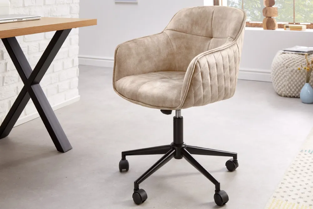 Riess-Ambiente Samt Möbel|Bürostühle > Höhenverstellbarer Design Bürostuhl EUPHORIA champagner greige Samt drehbar Ziersteppung