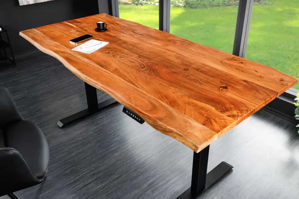 Riess-Ambiente Mehr...|Mehr... > Höhenverstellbarer Schreibtisch MAMMUT 180cm Akazie Massivholz Baumkante handmade