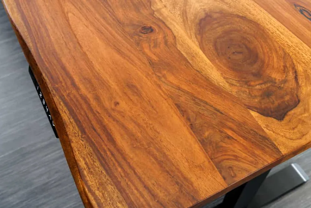 Riess-Ambiente Mehr...|Mehr... > Höhenverstellbarer Schreibtisch MAMMUT 140cm braun Sheesham Massivholz stone finish