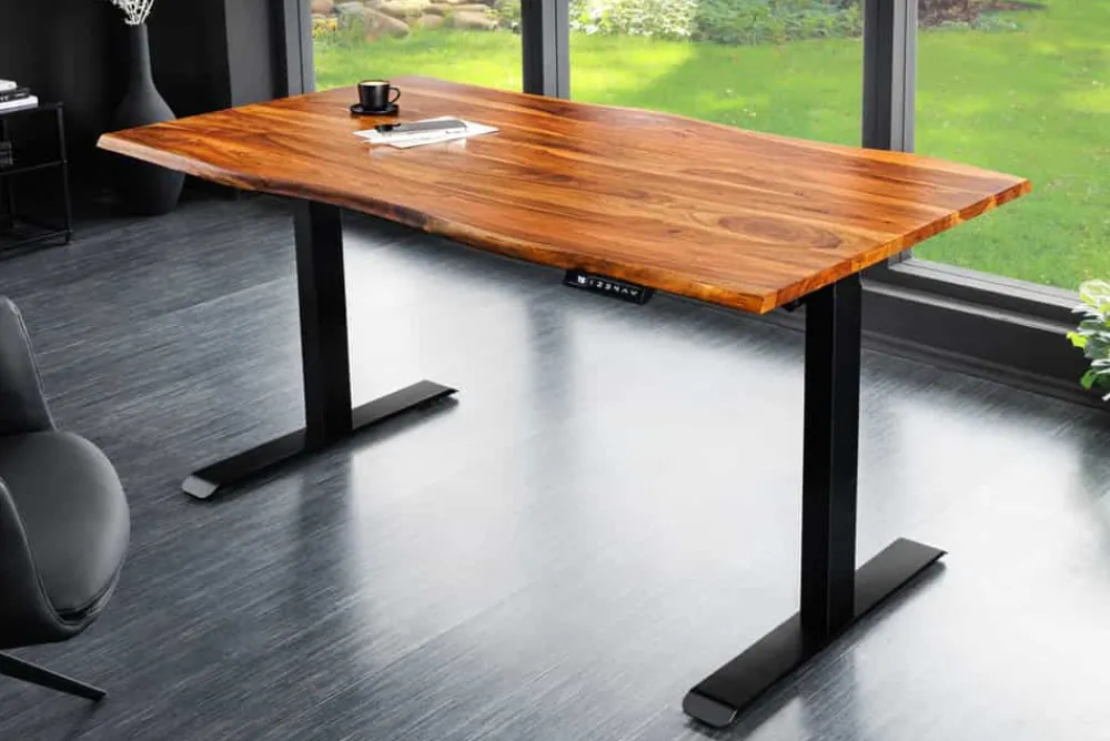 Riess-Ambiente Mehr...|Mehr... > Höhenverstellbarer Schreibtisch MAMMUT 140cm braun Sheesham Massivholz stone finish
