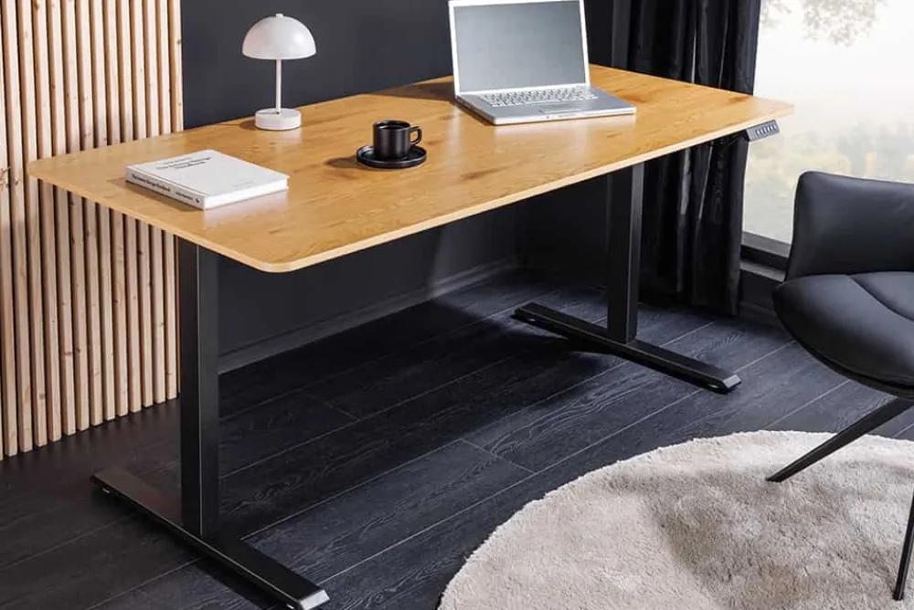 Riess-Ambiente Bürotische|Industrial Loft > Höhenverstellbarer Schreibtisch OAK DESK 140cm natur Eiche-Design schwarzes Metallgestell