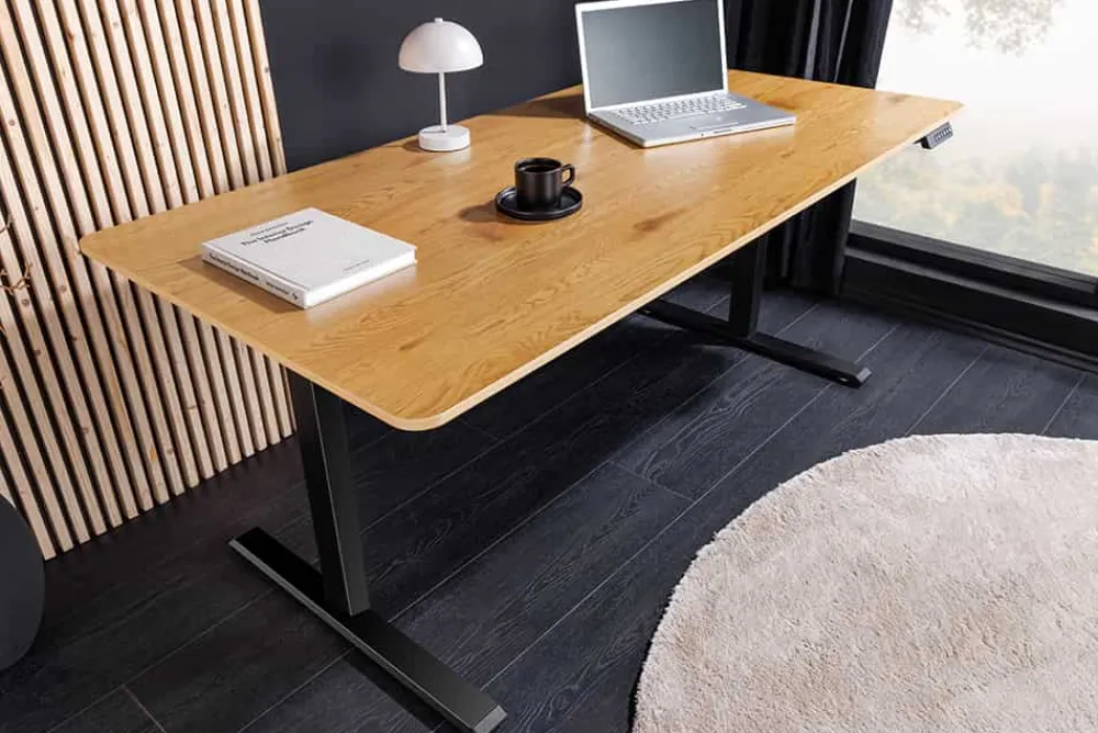 Riess-Ambiente Bürotische|Industrial Loft > Höhenverstellbarer Schreibtisch OAK DESK 140cm natur Eiche-Design schwarzes Metallgestell