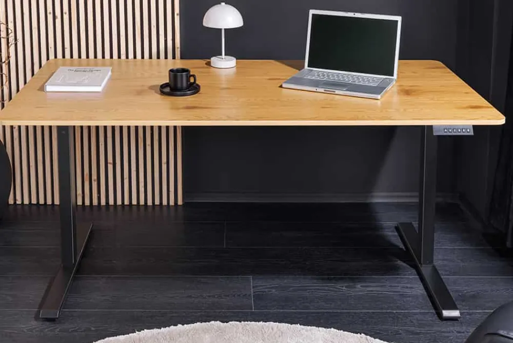 Riess-Ambiente Bürotische|Industrial Loft > Höhenverstellbarer Schreibtisch OAK DESK 140cm natur Eiche-Design schwarzes Metallgestell