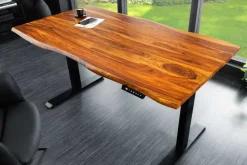 Riess-Ambiente Bürotische|Industrial Loft > Höhenverstellbarer Schreibtisch MAMMUT 160cm natur Sheesham Massivholz Baumkante