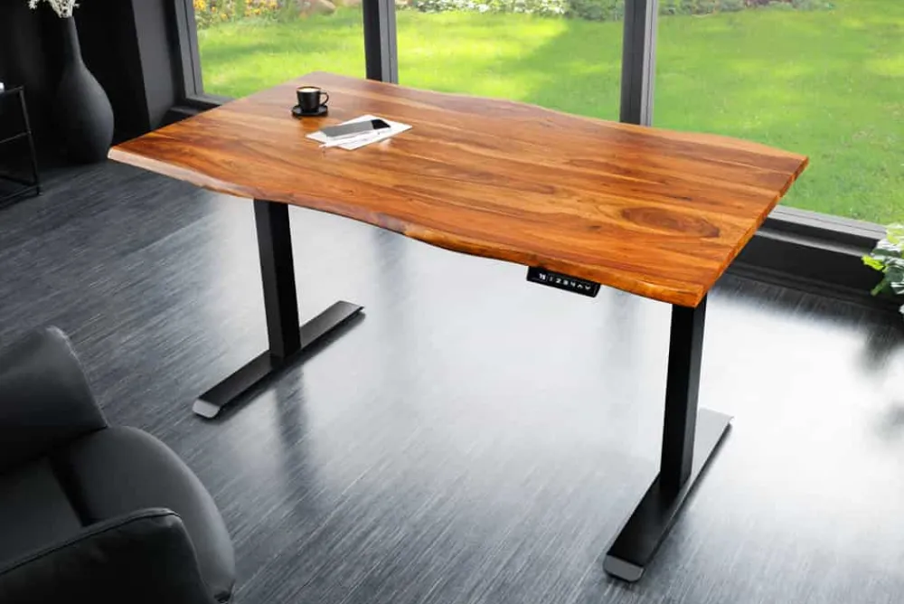 Riess-Ambiente Bürotische|Industrial Loft > Höhenverstellbarer Schreibtisch MAMMUT 160cm natur Sheesham Massivholz Baumkante