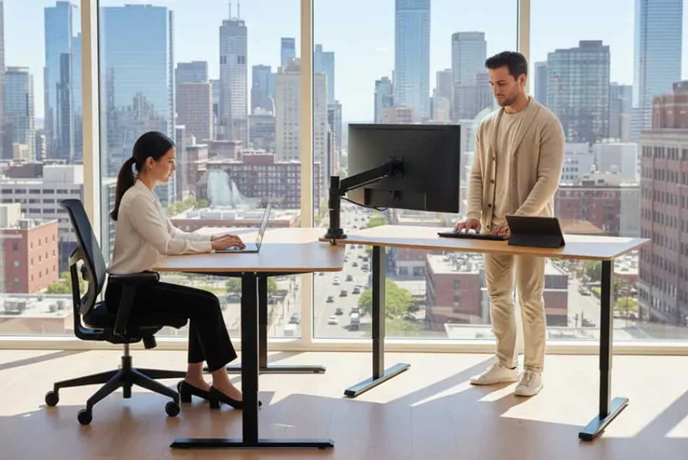 Riess-Ambiente Bürotische|Industrial Loft > Höhenverstellbarer Schreibtisch OAK DESK 120cm natur Eiche schwarz Metall