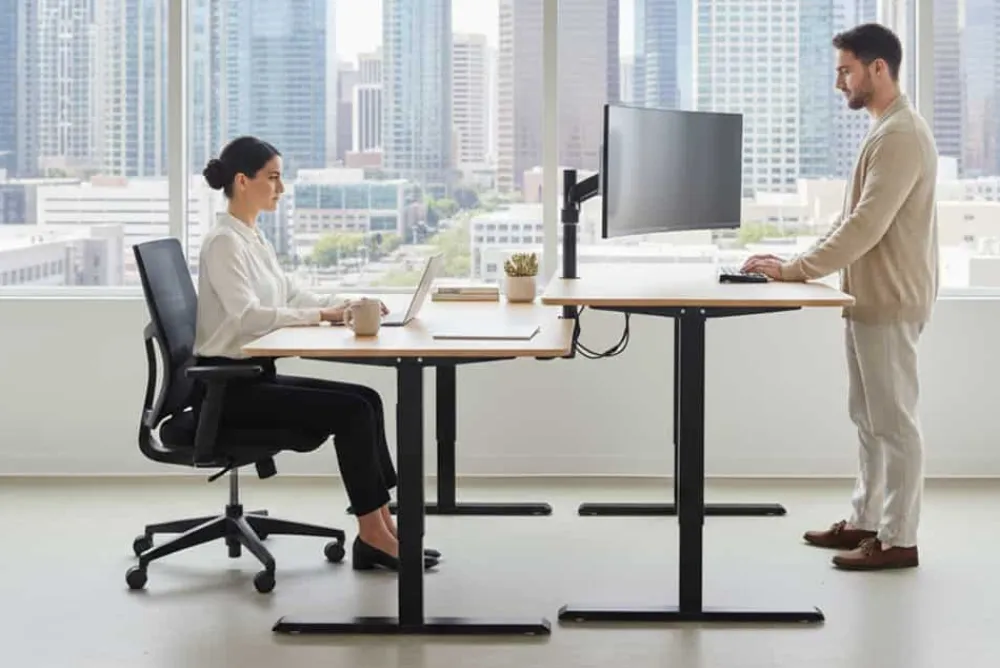 Riess-Ambiente Bürotische|Industrial Loft > Höhenverstellbarer Schreibtisch OAK DESK 120cm natur Eiche schwarz Metall