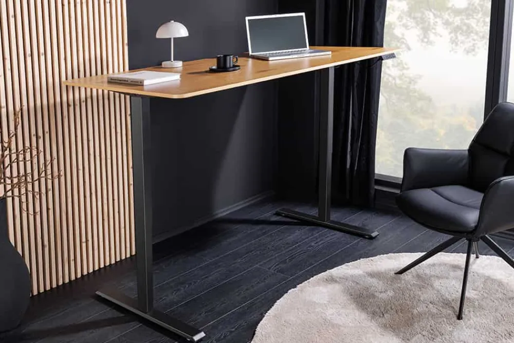 Riess-Ambiente Bürotische|Industrial Loft > Höhenverstellbarer Schreibtisch OAK DESK 120cm natur Eiche schwarz Metall