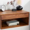 Riess-Ambiente Mehr...|Massivholzregale > Hängender Nachttisch PURE 50cm braun Sheesham Massivholz stone finish Regal Schublade