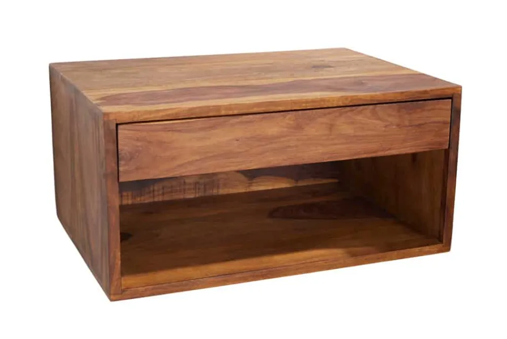 Riess-Ambiente Mehr...|Massivholzregale > Hängender Nachttisch PURE 50cm braun Sheesham Massivholz stone finish Regal Schublade
