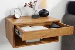 Riess-Ambiente Skandinavisch|Mehr... > Hängender Nachttisch PURE 50cm braun Mangoholz honey finish Wandregal Schublade