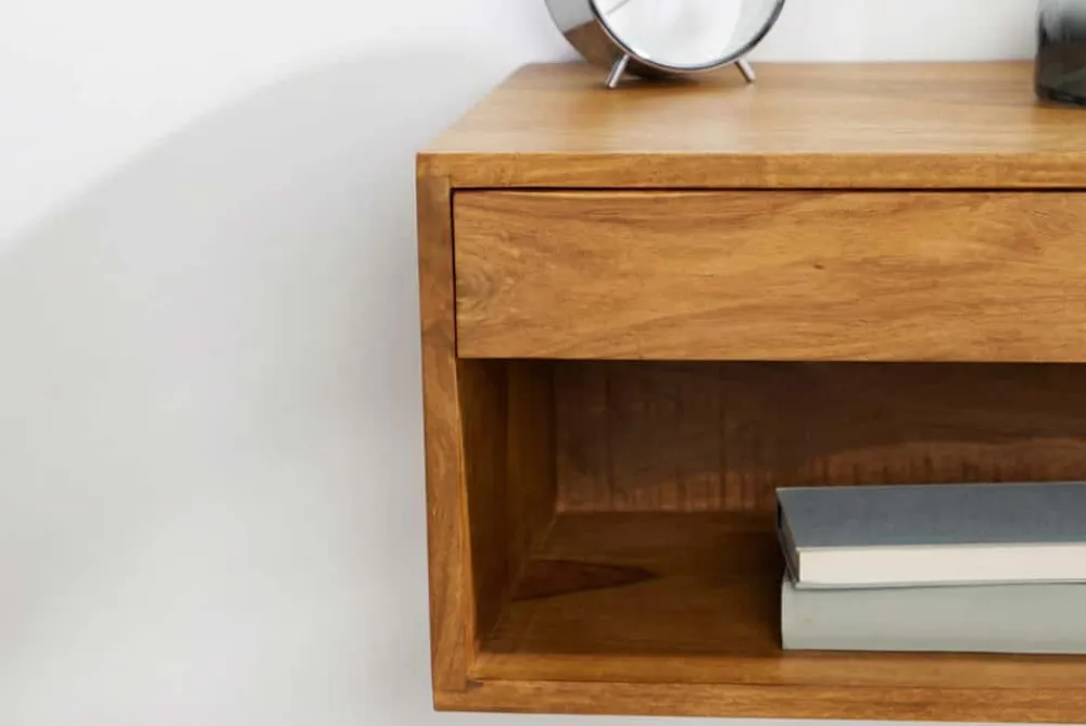 Riess-Ambiente Skandinavisch|Mehr... > Hängender Nachttisch PURE 50cm braun Mangoholz honey finish Wandregal Schublade