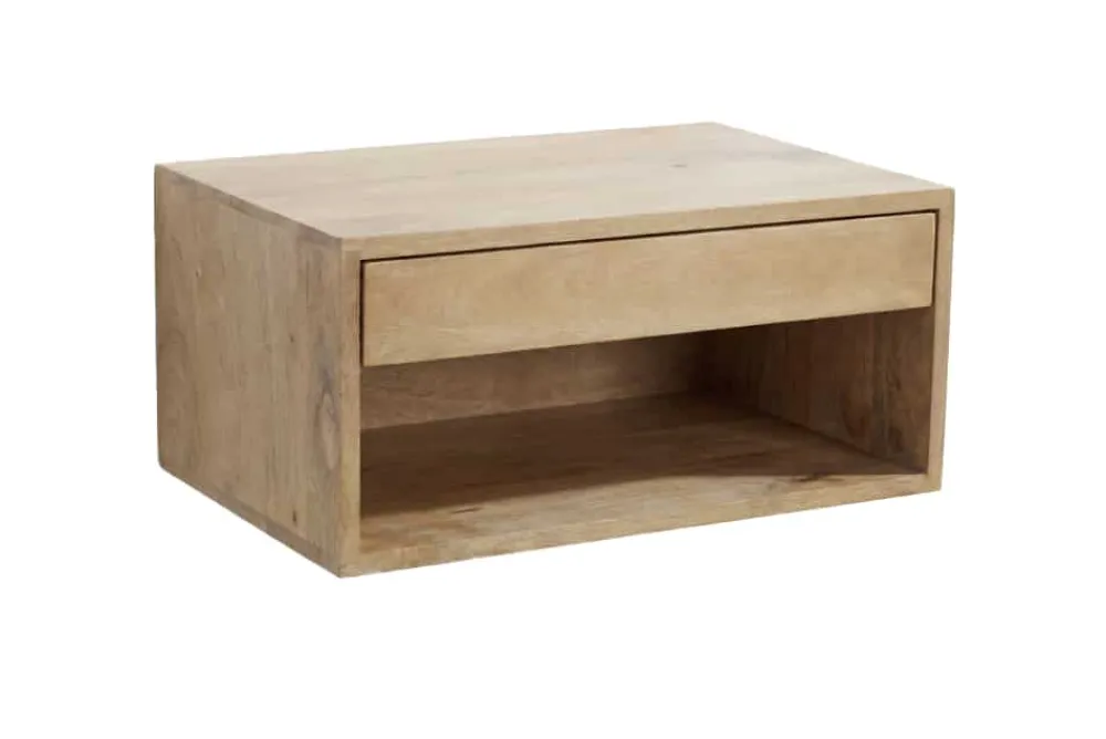 Riess-Ambiente Skandinavisch|Mehr... > Hängender Nachttisch PURE 50cm natur Mangoholz cream finish Wandregal Schublade