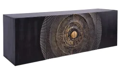 Riess-Ambiente Mehr...|Massivholzschränke > Hängendes Sideboard GOLDEN SUNSET 180cm schwarz mit 3D Schnitzereien gold massiv Mangoholz handmade