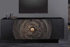 Riess-Ambiente Mehr...|Massivholzschränke > Hängendes Sideboard GOLDEN SUNSET 180cm schwarz mit 3D Schnitzereien gold massiv Mangoholz handmade