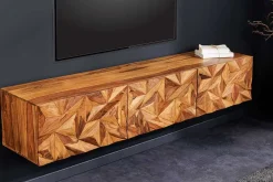 Riess-Ambiente Tv- & Lowboards|Mehr... > Hängendes TV-Lowboard ALPINE 160cm braun Sheesham Massivholz stone finish Metall gold