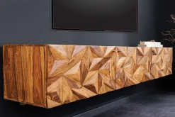 Riess-Ambiente Tv- & Lowboards|Mehr... > Hängendes TV-Lowboard ALPINE 160cm braun Sheesham Massivholz stone finish Metall gold
