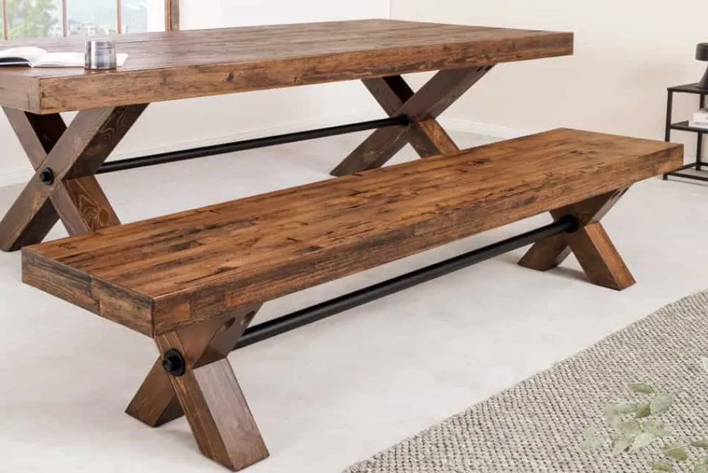 Riess-Ambiente Industrial Loft|Sitzbänke > Industrial Bank GOLIATH 180cm natur Pinienholz X-Gestell schwarz Metall
