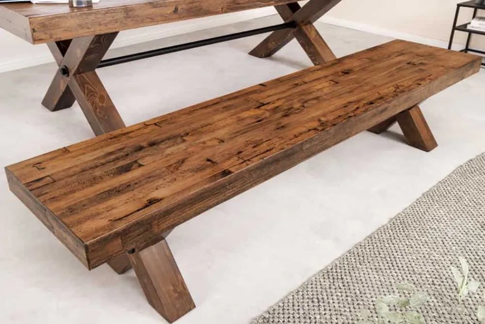 Riess-Ambiente Industrial Loft|Sitzbänke > Industrial Bank GOLIATH 180cm natur Pinienholz X-Gestell schwarz Metall