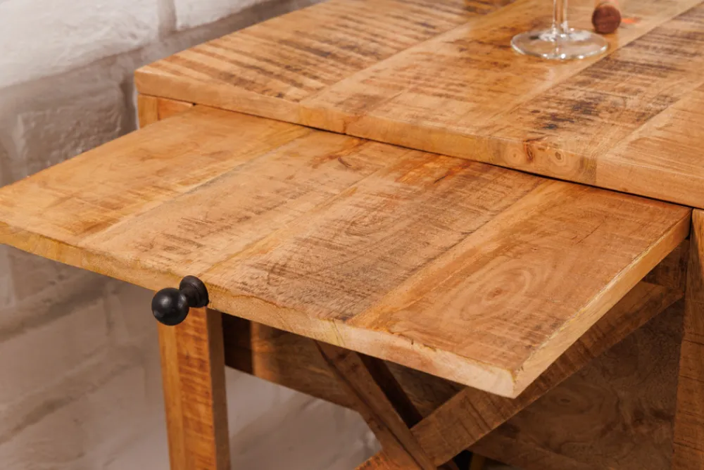 Riess-Ambiente Industrial Loft|Weinregale > Industrial Barschrank BODEGA 86cm Mangoholz Servierwagen mit Weinregal und Aufhängung