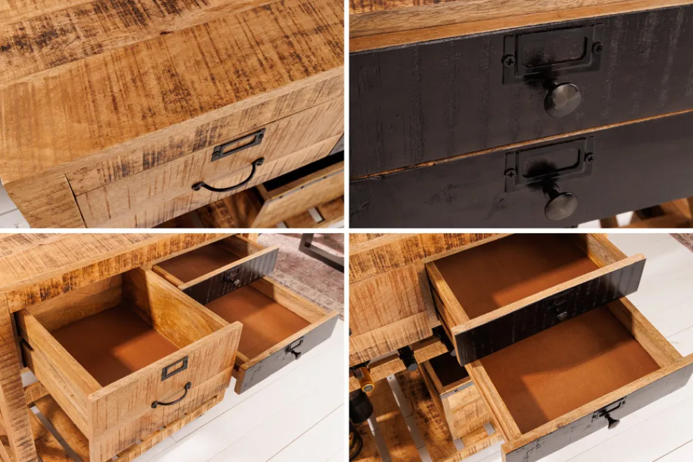 Riess-Ambiente Industrial Loft|Weinregale > Industrial Barschrank BODEGA 86cm Mangoholz Servierwagen mit Weinregal und Aufhängung