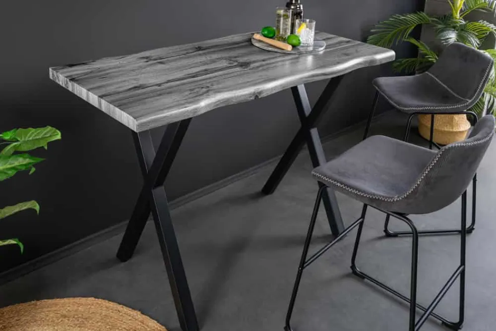 Riess-Ambiente Industrial Loft|Bartische > Industrial Bartisch WILD 120cm grau Wildeichen-Design schwarz Metall X-Gestell