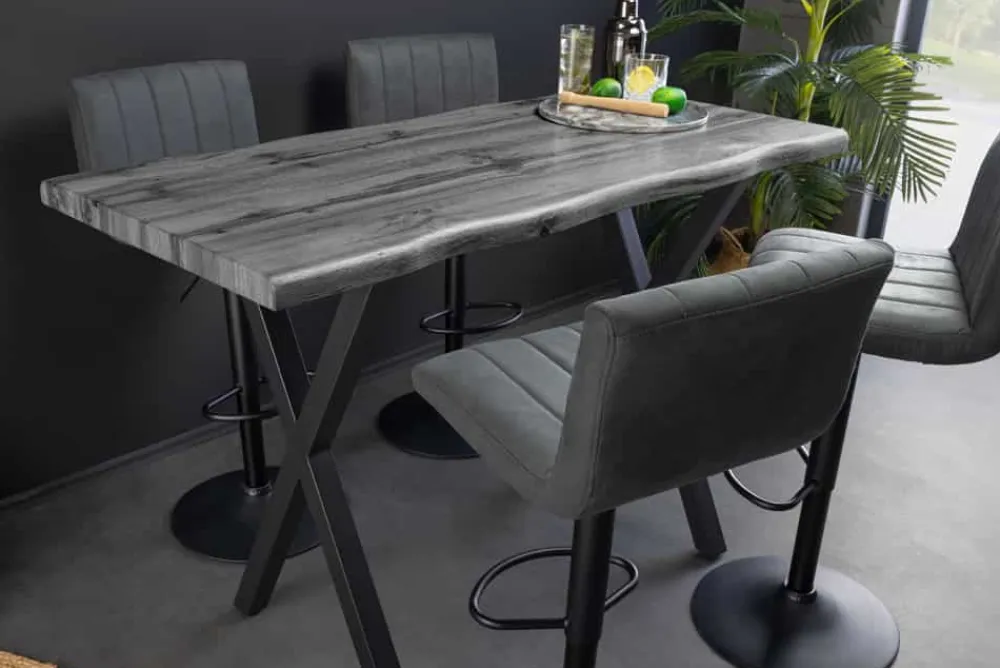 Riess-Ambiente Industrial Loft|Bartische > Industrial Bartisch WILD 120cm grau Wildeichen-Design schwarz Metall X-Gestell