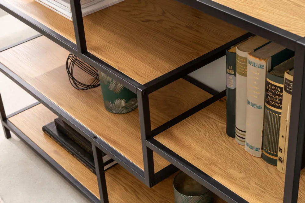 Riess-Ambiente Industrial Loft|Standregale > Industrial Bücherregal SLIM LINE 114cm Wildeiche schwarz fünf Regalböden