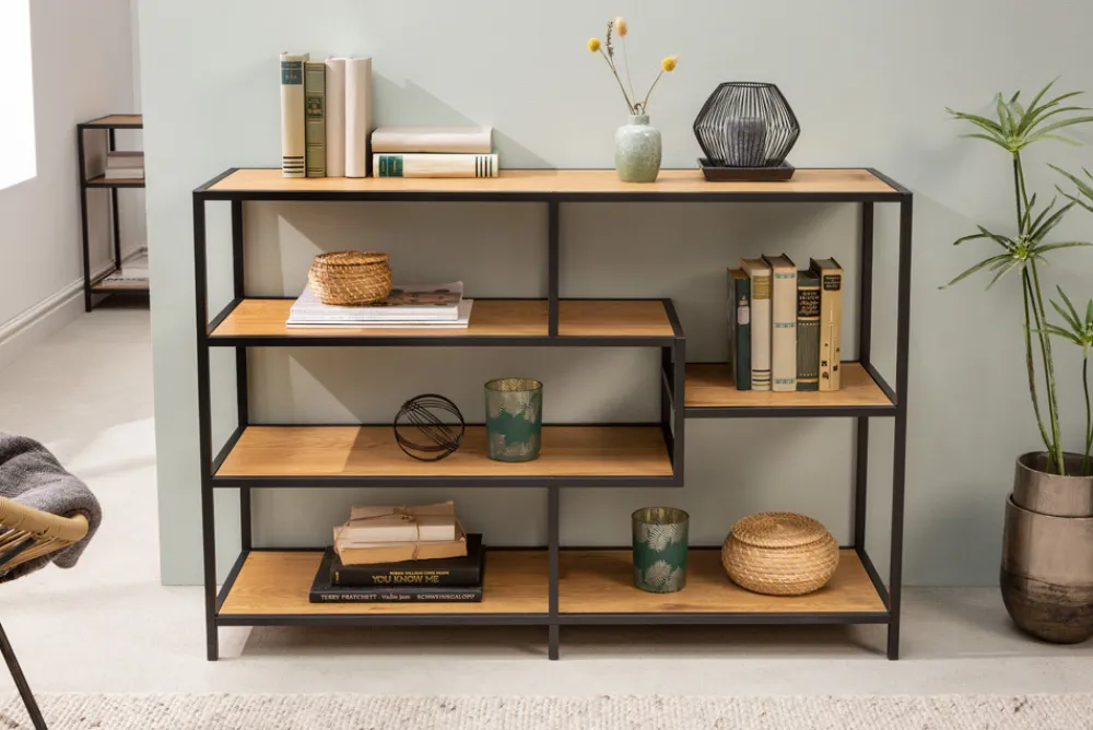 Riess-Ambiente Industrial Loft|Standregale > Industrial Bücherregal SLIM LINE 114cm Wildeiche schwarz fünf Regalböden