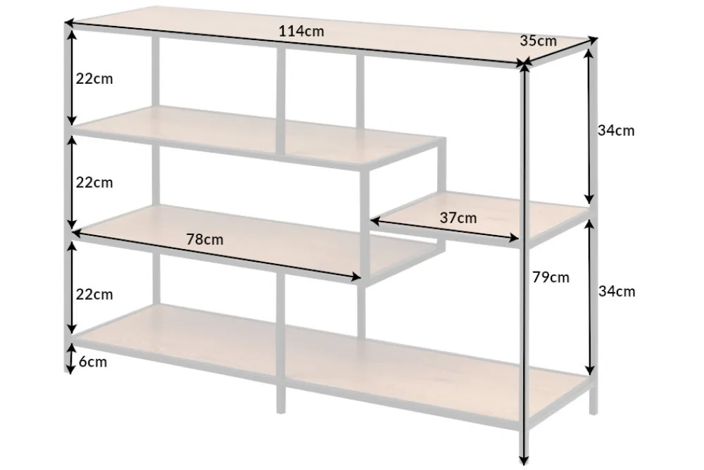 Riess-Ambiente Industrial Loft|Standregale > Industrial Bücherregal SLIM LINE 114cm Wildeiche schwarz fünf Regalböden