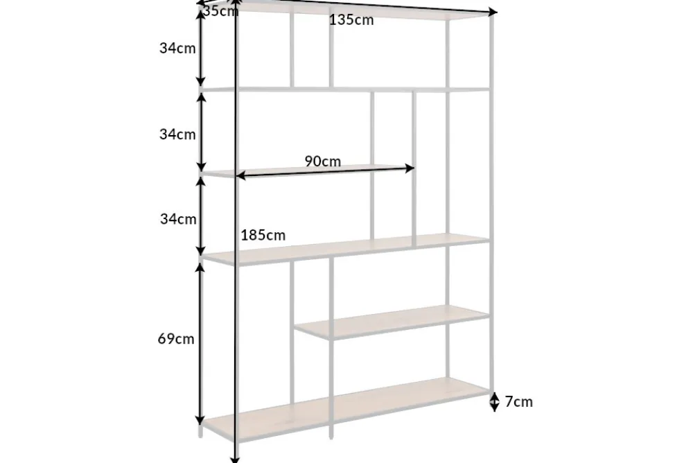 Riess-Ambiente Industrial Loft|Standregale > Industrial Bücherregal SLIM LINE 185x135cm Wildeiche schwarz sechs Regalböden