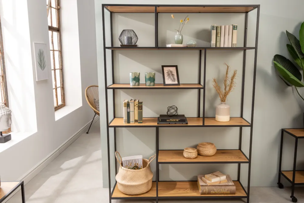 Riess-Ambiente Industrial Loft|Standregale > Industrial Bücherregal SLIM LINE 185x135cm Wildeiche schwarz sechs Regalböden