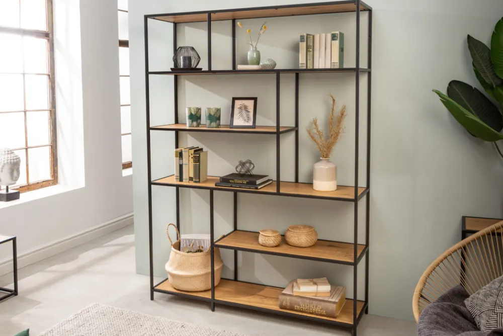 Riess-Ambiente Industrial Loft|Standregale > Industrial Bücherregal SLIM LINE 185x135cm Wildeiche schwarz sechs Regalböden