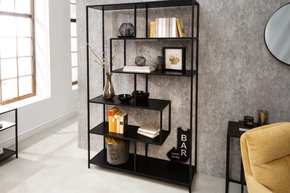 Riess-Ambiente Industrial Loft|Standregale > Industrial Bücherregal SLIM LINE 185x114cm Esche schwarz sechs Regalböden
