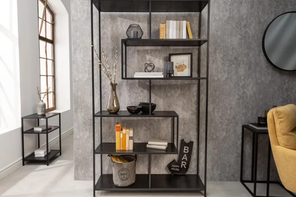 Riess-Ambiente Industrial Loft|Standregale > Industrial Bücherregal SLIM LINE 185x114cm Esche schwarz sechs Regalböden