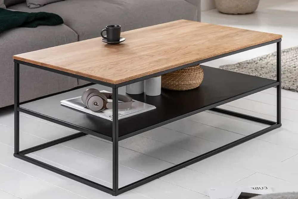 Riess-Ambiente Mehr...|Industrial Loft > Industrial Couchtisch APARTMENT 95cm Massivholz Eiche geölt mit Ablage Metallgestell schwarz