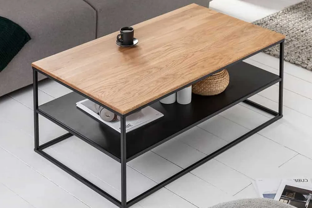 Riess-Ambiente Mehr...|Industrial Loft > Industrial Couchtisch APARTMENT 95cm Massivholz Eiche geölt mit Ablage Metallgestell schwarz