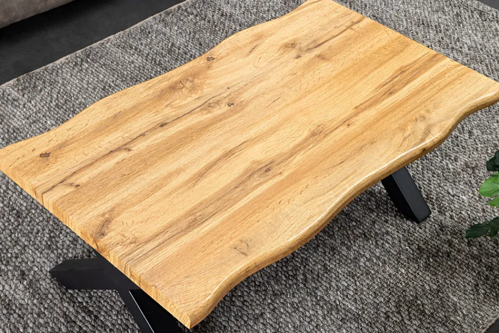 Riess-Ambiente Industrial Loft|Couchtische & Truhen > Industrial Couchtisch WILD 90cm braun Wildeichen-Optik schwarz Metall Baumkante