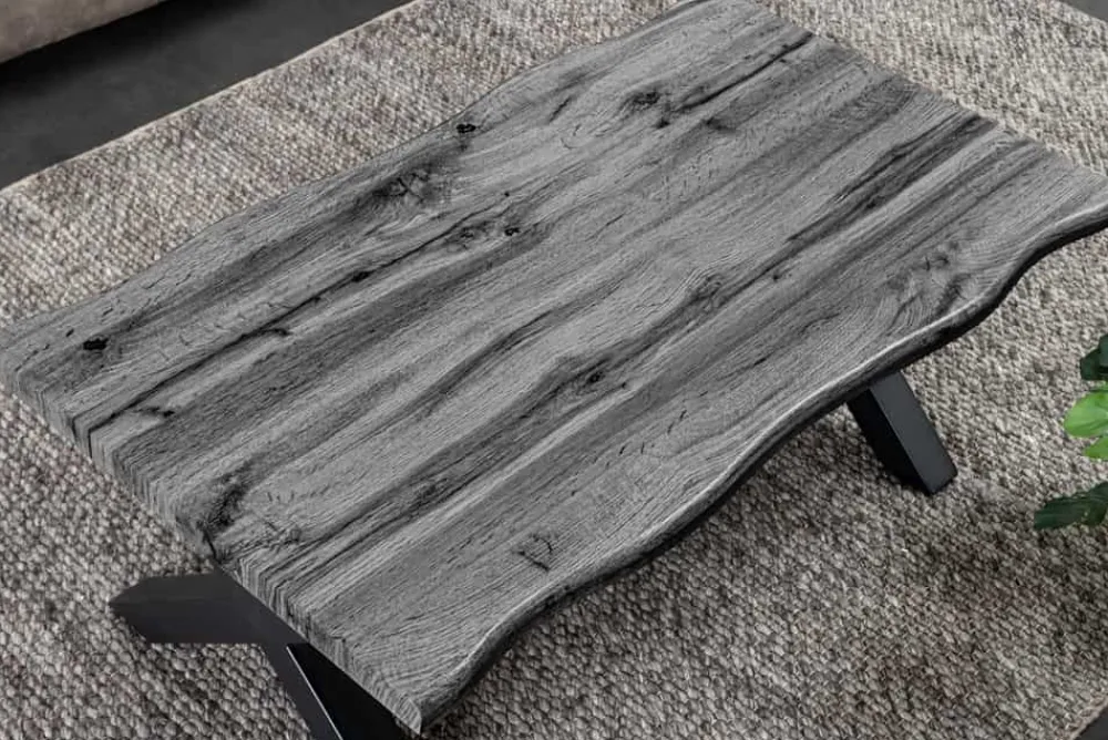 Riess-Ambiente Industrial Loft|Couchtische & Truhen > Industrial Couchtisch WILD 90cm grau Wildeichen-Design schwarz Metall Baumkante