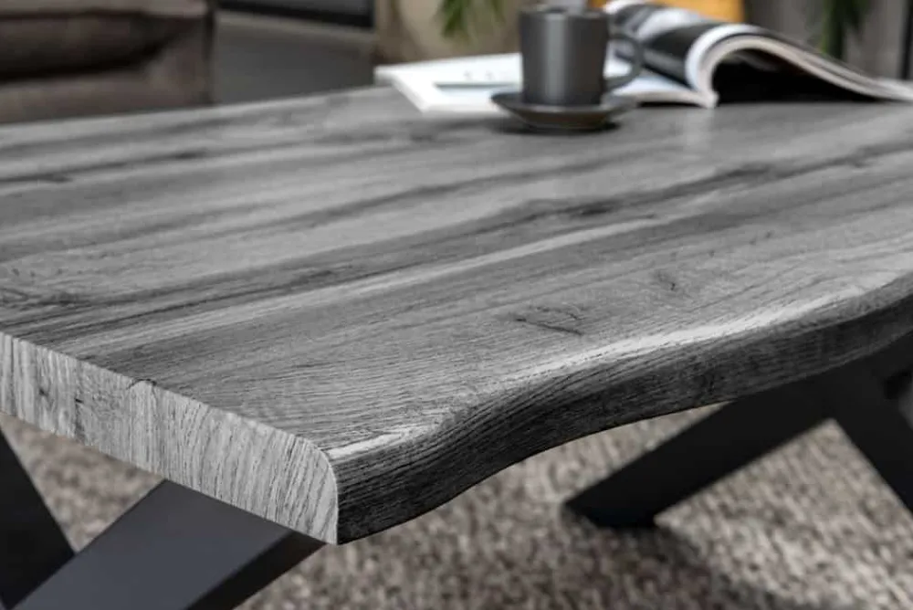 Riess-Ambiente Industrial Loft|Couchtische & Truhen > Industrial Couchtisch WILD 90cm grau Wildeichen-Design schwarz Metall Baumkante
