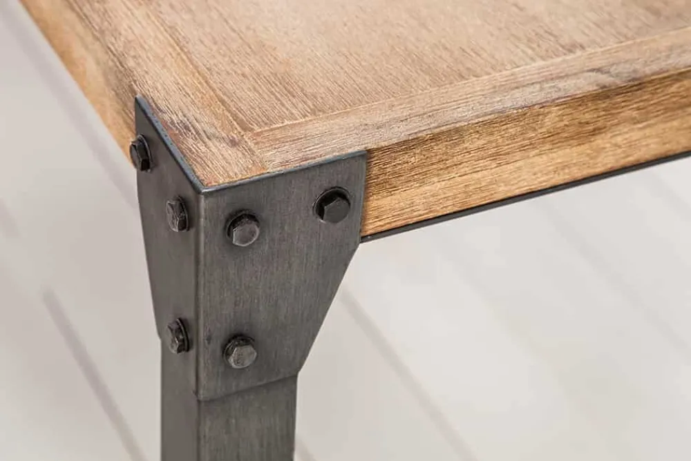 Riess-Ambiente Mehr...|Massivholzesstische > Industrial Design Esstisch FACTORY 160cm Akazie teak-grau weiß gekälkt Metallbeine Kufe