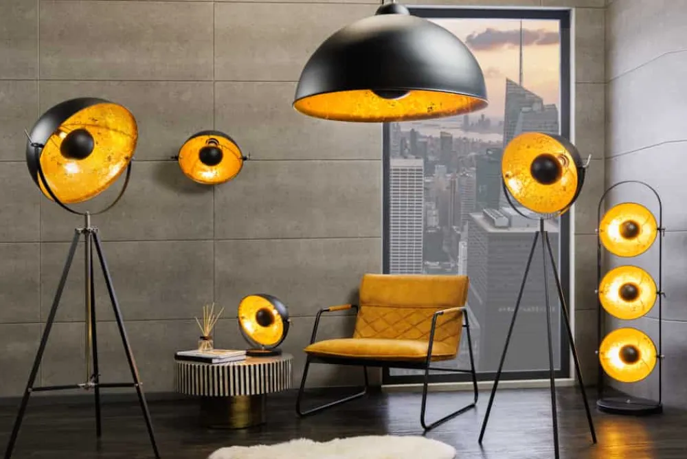 Riess-Ambiente Goldene Möbel|Hängelampen > Industrial Design Hängelampe STUDIO 55cm schwarz Blattgold-Optik Hängeleuchte