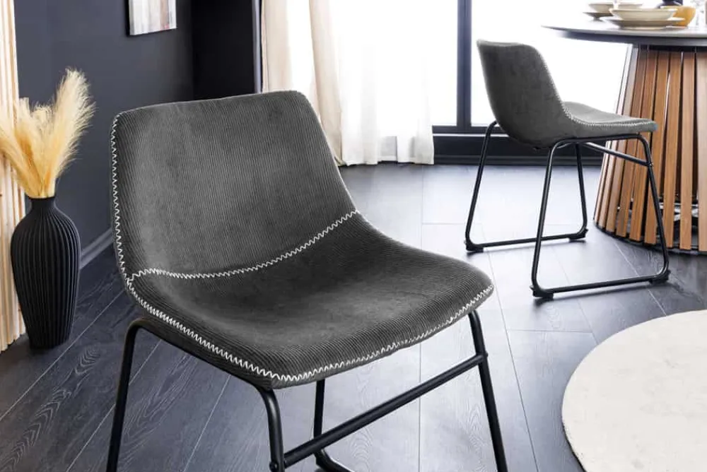 Riess-Ambiente Retro Möbel|Industrial Loft > Industrial Design Stuhl DJANGO grau Cord mit Metallgestell