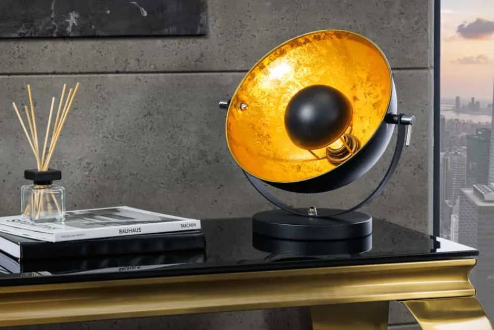 Riess-Ambiente Goldene Möbel|Industrial Loft > Industrial Design Tischlampe STUDIO 40cm schwarz Blattgold-Optik neigbarer Schirm