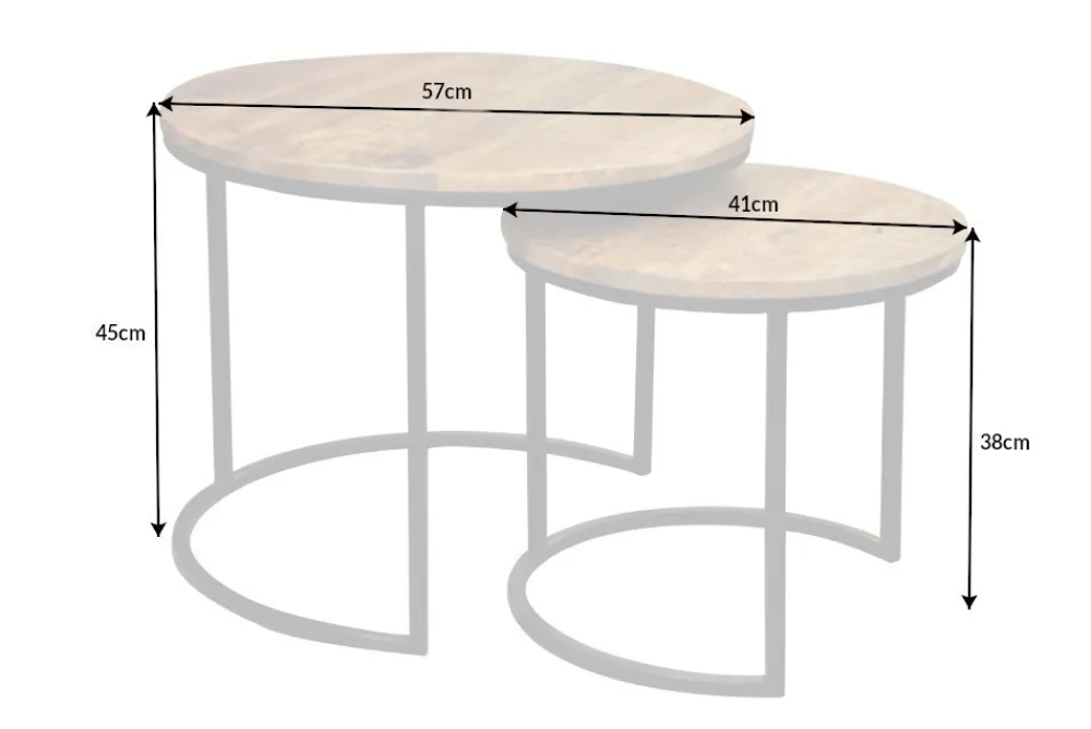Riess-Ambiente Mehr...|Couchtische > Industrial 2er Set Beistelltische ELEMENTS 60cm Mangoholz massiv rund schwarzes Metallgestell