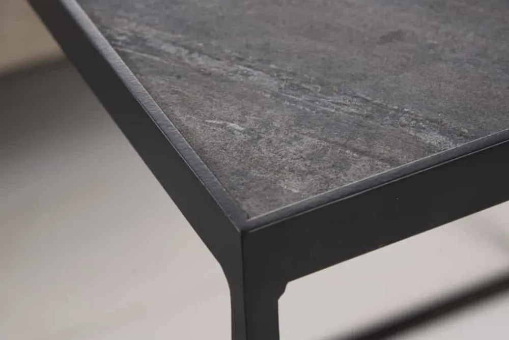 Riess-Ambiente Couchtische & Truhen|Mehr... > Industrial 2er-Set Couchtische FIRE & EARTH 45cm Mangoholz massiv Schiefer Metall schwarz