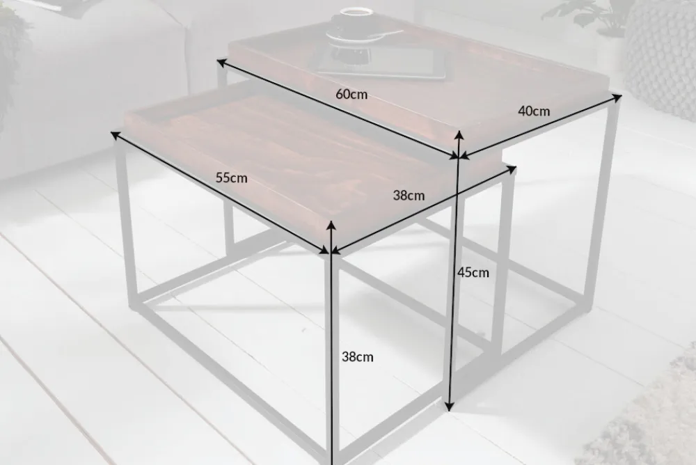 Riess-Ambiente Industrial Loft|Couchtische & Truhen > Industrial 2er Set Couchtisch ELEMENTS 60cm Mocha Buche abnehmbares Tablett